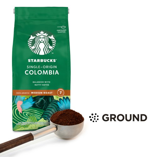 This 100% single-origin Colombia coffee from Starbucks has a round body, juicy taste and is balanced with nutty notes. It consists of 100% Arabica coffee perfect for French press and filter machines. Starbucks Medium Roast coffees are smooth and balanced. The coffee comes in protective packaging for added freshness.