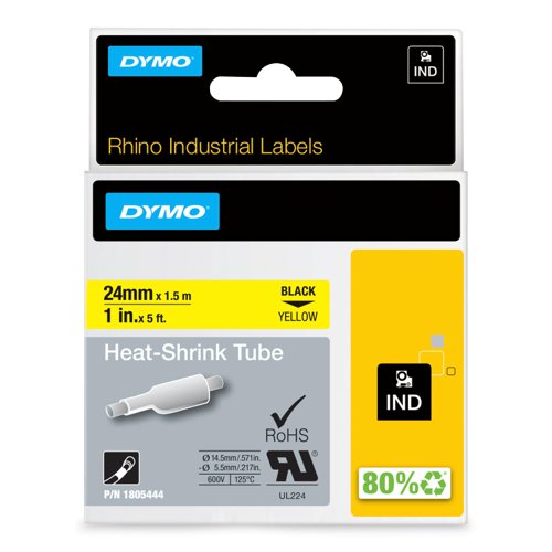 Dymo 1805444 24mm Yellow Heat Shrink Tube 23322J