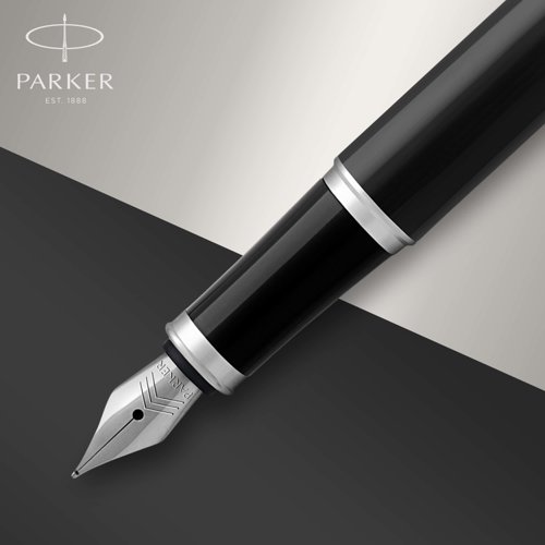 At once smart, polished and professional, the PARKER IM Fountain Pen is an ideal partner with unlimited potential. The sleek tapered shape pairs seamlessly with innovative designs to make a striking statement. Crafted with an intense black lacquer body accented in gold finish trim, this PARKER pen makes a memorable gift. The nib is made from durable stainless steel and shaped to provide the optimal writing angle. For use with QUINK ink cartridges or convertible to ink bottle filling. Every detail is refined to deliver a writing experience that is at once dependable and faithful to over 125 years of PARKER brand heritage.