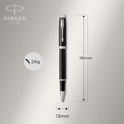 At once smart, polished and professional, the PARKER IM Rollerball Pen is an ideal partner with unlimited potential. The sleek tapered shape pairs seamlessly with innovative designs to make a striking statement. Crafted with an intense black lacquer body accented in striking chrome trim, this PARKER pen makes a memorable gift. The incredibly smooth rollerball tip provides fluid, skip-free writing that ensures you leave striking marks everywhere you write. For use with QUINK rollerball ink refills. Every detail is refined to deliver a writing experience that is at once dependable and faithful to over 125 years of PARKER brand heritage.