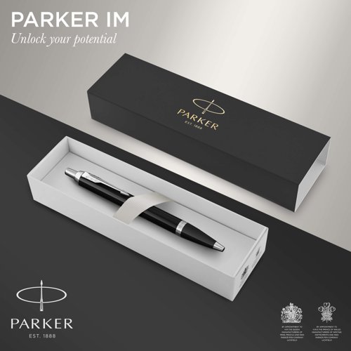 Parker IM Ballpoint Pen Black/Chrome Barrel with Blue Ink Gift Box - 1931665 Ballpoint & Rollerball Pens 77067NR