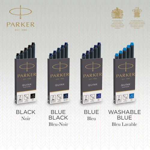 Parker Quink Long Ink Refill Cartridge for Fountain Pens Black (Pack 10) - 1950206