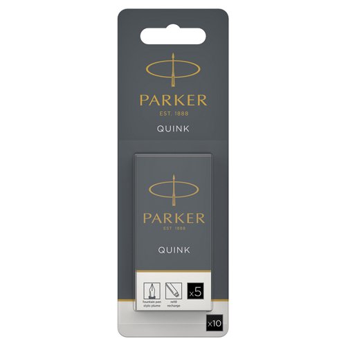 Parker Quink Long Ink Refill Cartridge for Fountain Pens Black (Pack 10) - 1950206  11379NR