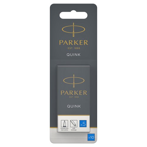 Parker Quink Long Ink Refill Cartridge for Fountain Pens Blue (Pack 10) - 1950207