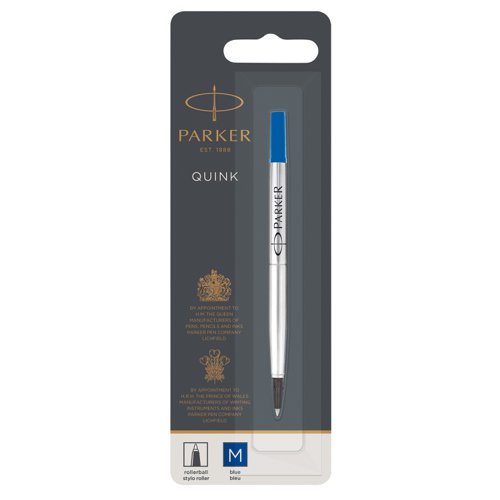 This refill is designed with Parker Rollerball FreeInk technology, providing a high level of performance with a consistent and fluid writing experience every time. For use with Parker rollerball pens, simply unscrew the pen's cap, remove the empty cartridge and insert a fresh refill for continued use. This pack contains 12 medium blue refills.