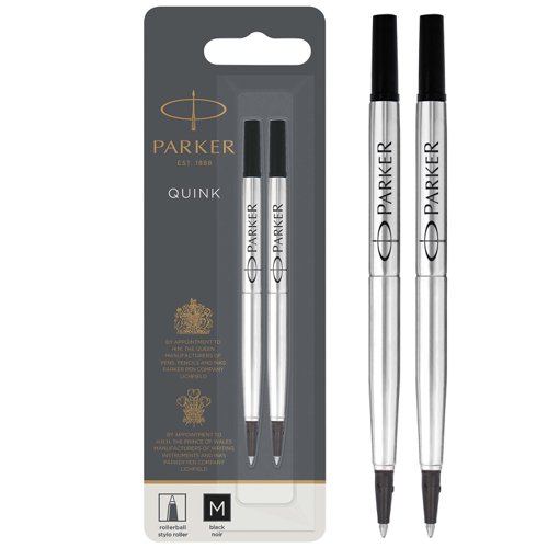 Parker Quink Rollerball Refill for Rollerball Pens Medium Black (Pack 2) - 1950325 77025NR Buy online at Office 5Star or contact us Tel 01594 810081 for assistance