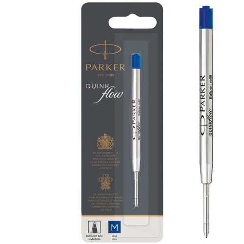 Parker Quink Ballpoint Pen Refill Cartridge Medium Nib Blue Ref 1950371 [Packed 12]