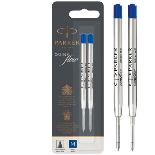 Parker Quink Flow Ballpoint Refill for Ballpoint Pens Medium Blue (Pack 2) - 1950373