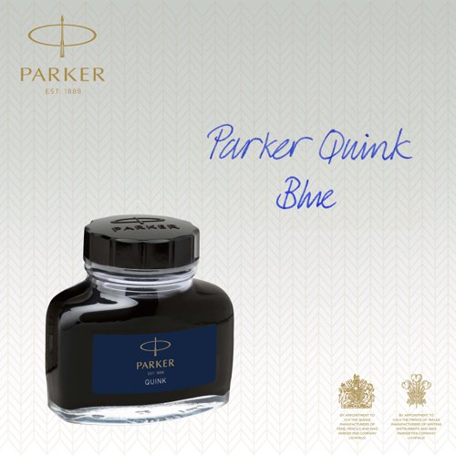 56554NR | Rediscover classic writing pleasure with PARKER QUINK bottled ink. Filled with smooth, rich and vivid blue ink, you'll enjoy the timeless ritual of bottle filling when you use your fountain pen. With PARKER fountain pen ink, you can place your thoughts on paper with the authenticity of liquid ink.