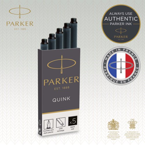 Parker Quink Ink Refill Cartridge for Fountain Pens Black (Pack 5) - 1950382  77116NR