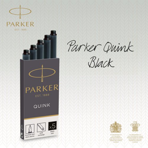 Enjoy a traditional fountain pen writing experience with the convenience of cartridge ink refills. Filled with smooth, rich and vivid black fountain pen ink, the PARKER QUINK refills are designed for use with PARKER fountain pens. Enjoy the feeling of your pen gliding smoothly across the paper with high quality QUINK ink pen refills.