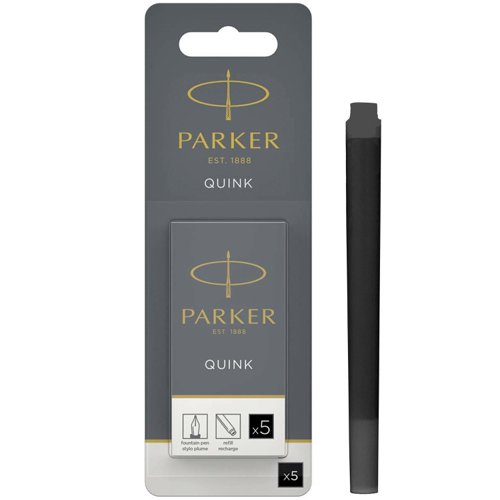 Parker Quink Long Ink Refill Cartridge for Fountain Pens Black (Pack 5) - 1950402