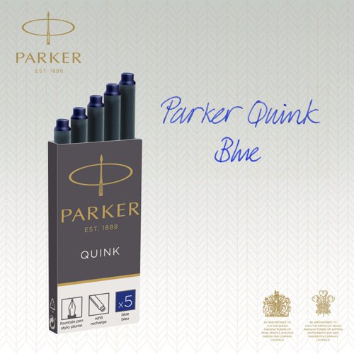 Parker Quink Long Ink Refill Cartridge for Fountain Pens Blue (Pack 5) - 1950403  56568NR