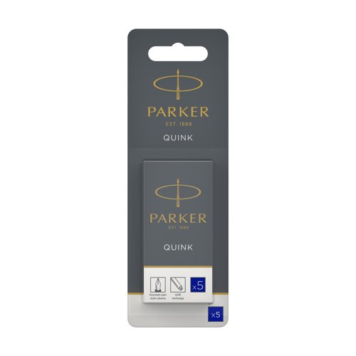 Parker Quink Long Ink Refill Cartridge for Fountain Pens Blue (Pack 5) - 1950403