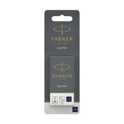 Parker Quink Ink Refill Cartridge for Fountain Pens Blue/Black (Pack 5) - 1950404  56575NR