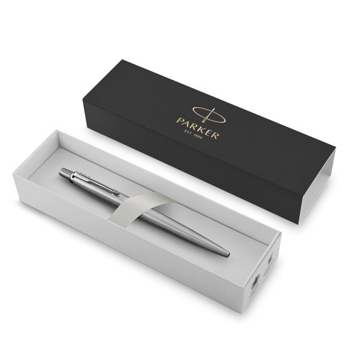 Parker Jotter Ballpoint Pen Steel with Chrome Trim Medium Blue Gift Box 1953170 PA53170 Buy online at Office 5Star or contact us Tel 01594 810081 for assistance