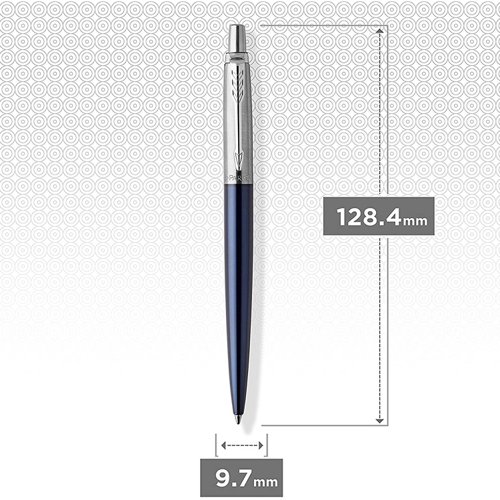 56610NR | Slow down and appreciate the experience of expressing your thoughts and ideas on paper with the PARKER Jotter Royal Blue ballpoint pen. A style icon for over 60 years, the Jotter has a fresh, streamlined design. It features a stainless steel barrel in a rich blue finish, linished stainless steel cap, high-shine trims, and an arrowhead clip. The Jotterâ€™s stunning details make it a refined gift for graduates, first-time job seekers, or anyone who appreciates the art of fine writing. This Jotter pen's name is inspired by the city of London. It arrives packaged in an elegant gift box.