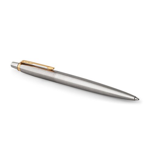 Slow down and appreciate the experience of expressing your thoughts and ideas on paper with the PARKER Jotter Stainless Steel ballpoint pen. A style icon for over 60 years, the Jotter has a fresh, streamlined design. It features a stainless steel barrel and cap, high-shine gold-finish trims, and an arrowhead clip. The Jotterâ€™s stunning details make it a refined gift for graduates, first-time job seekers, or anyone who appreciates the art of fine writing. This pen arrives packaged in an elegant gift box.