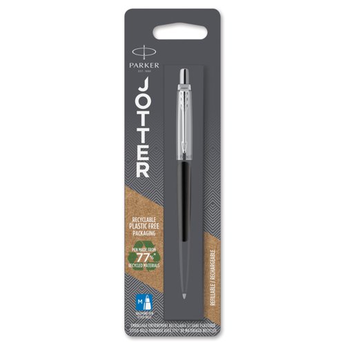 Parker Jotter Ballpoint Pen Black/Chrome Barrel Blue Ink - 1953207  56876NR