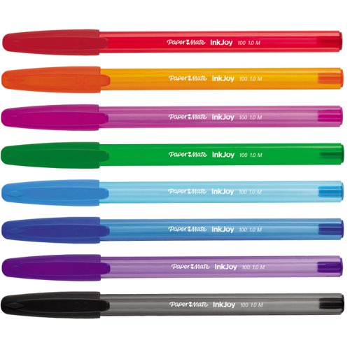 Paper Mate 1956737 InkJoy 100 Ball Pen Medium Tip Assorted Colours Pack of 8