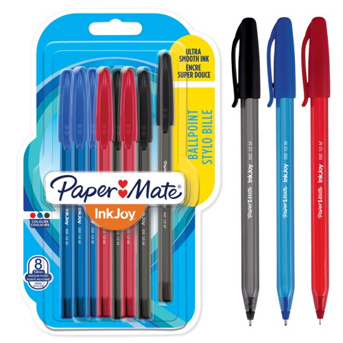 Spread joy with vivid colour! Paper Mate InkJoy 100ST ballpoint pens have a smooth, fast-starting writing system that spreads ink easily so writingâ€™s never difficult. Even work or school is fun when you can enjoy brilliant colour and ink that flows as freely as your thoughts. Brighten up every page and make writing more exciting with Paper Mate InkJoy ballpoint pens.