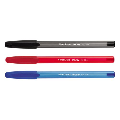 Paper Mate InkJoy 100 Ballpoint Pen 1.0mm Tip 0.7mm Line Black/Blue/Red (Pack 8) - 1956745 Ballpoint & Rollerball Pens 72976NR