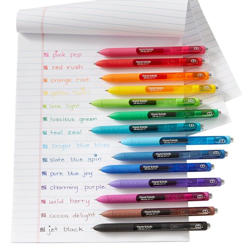 Spread joy--not smears--with Paper Mate InkJoy Gel Pens. Featuring vivid gel inks, these gel pens create crisp, smooth lines that dry 3X faster* for reduced smearing. Each pen has a full-length ergonomic grip that keeps you comfortable during extended writing sessions. And with their smooth ink, these pens deliver a fluid writing experience. Available in 14 vivid colours, Paper Mate InkJoy Gel Pens are ideal for brightening up your notes, journal entries, or doodles. *vs Pilot G2 based on average dry times of black, blue, red, and green. Individual dry times may vary by colour.