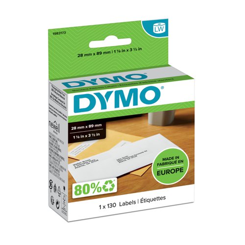 Dymo 1983173 LW Address Labels 28 x 89mm 1 Roll of 130 Labels 27508J