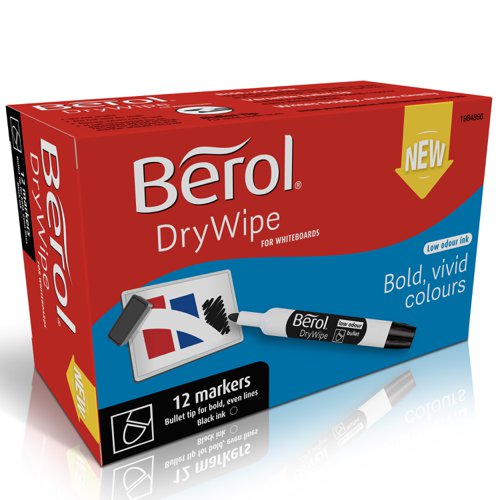 Berol Dry Wipe Round Marker Black Pack Of 12 1984866 3P