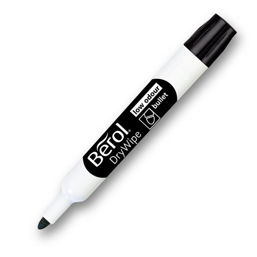 The Berol washable drywipe range has been specially formulated for use on childrens' whiteboards and will wash easily from clothes and most other fabrics. Bullet tip for bold, even lines. Line width 2mm. This pack contains 48 black markers.