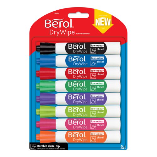 Berol Dry Wipe Marker Chisel Assorted Pack Of 8 3P