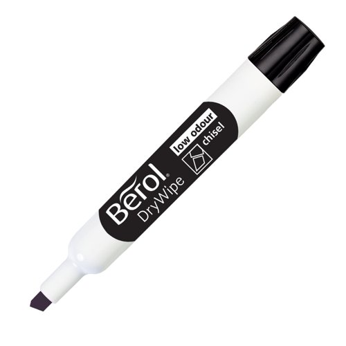 The Berol washable drywipe range has been specially formulated for use on childrens' whiteboards and will wash easily from clothes and most other fabrics. Chisel tip for line width 2.0 - 5.0mm. This assorted pack contains 8 markers in black, blue, red, green, purple, lime, pink and orange.