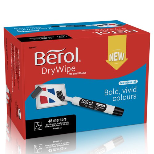 Berol Dry Wipe Whiteboard Marker Chisel Tip 2-5mm Line Black (Pack 48) - 1984887