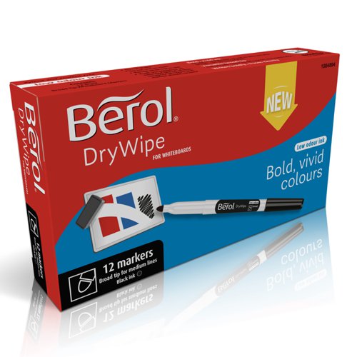 Berol Dry Wipe Broad Marker Black Pack Of 12 3P
