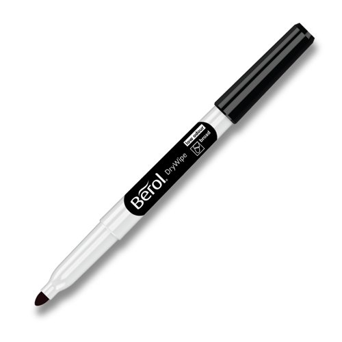 BR84894 | The Berol washable drywipe range marker pens are formulated for use on most leading brands of non-absorbent drywipe boards. Tough, broad nibs make these ideal for the rigours of academic use. Low odour ink. Ventilated cap for safety. Line width 1.6mm. This pack contains 12 black markers.