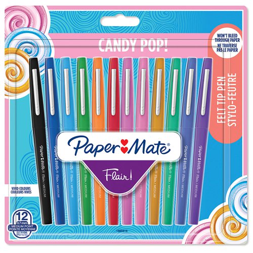 Paper Mate Flair Fibre Tip Pen Medium Point 0.7mm Candy Pop Assorted Colours (Pack 12) 1985616 Newell Brands
