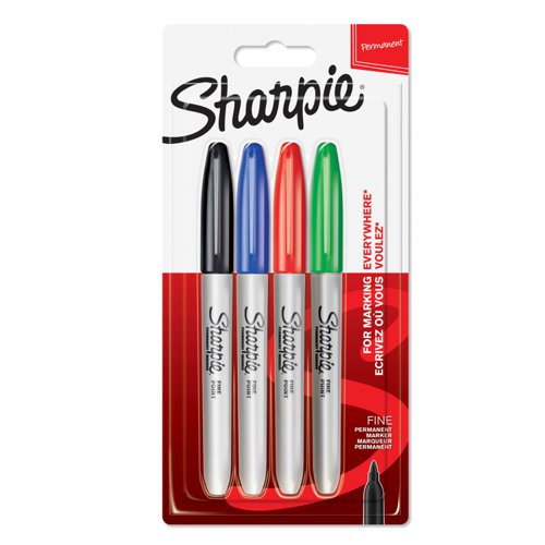 Sharpie 1985858 Assorted Colour Permanent Marker 0.9mm Fine Tip Pack of 4