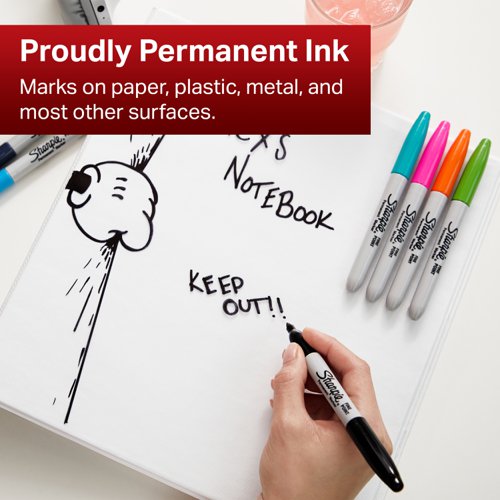 Sharpie Permanent Marker Fine Tip 0.9mm Line Assorted Standard Colours (Pack 4) - 1985858  56722NR