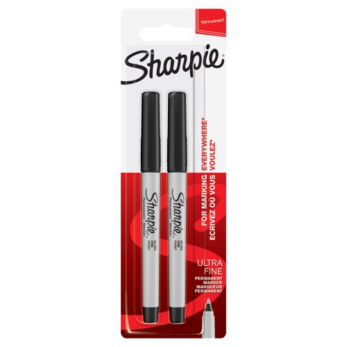 Sharpie Permanent Marker Ultra Fine Tip 0.5mm Line Black (Pack 2) - 1985878 Newell Brands