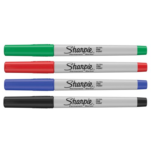 Sharpie Permanent Marker Ultra Fine Tip 0.6mm Line Assorted Standard Colours (Pack 4) - 1985879 Permanent Markers 56729NR