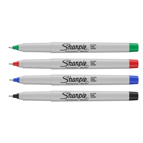 Sharpie Permanent Marker Ultra Fine Tip 0.6mm Line Assorted Standard Colours (Pack 4) - 1985879  56729NR