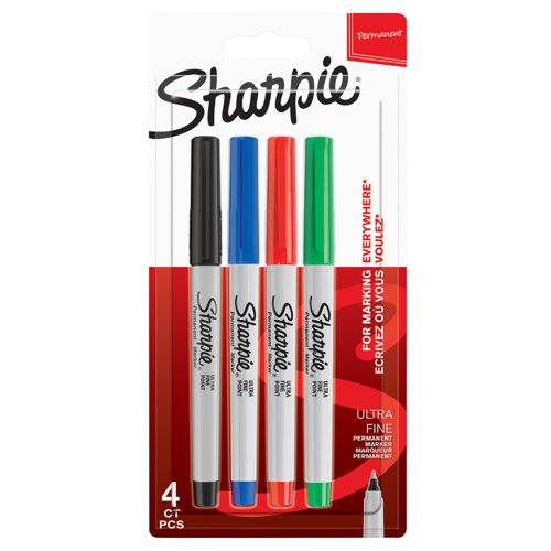 Sharpie Permanent Marker Ultra Fine Tip 0.6mm Line Assorted Standard Colours (Pack 4) - 1985879 Newell Brands