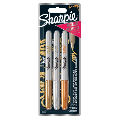 Sharpie Permanent Marker Fine Metallic Assorted (Pack of 3) 1849114 GL49114 Buy online at Office 5Star or contact us Tel 01594 810081 for assistance