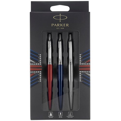 PARKER Jotter London Trio Discovery Pack Royal Blue Barrel Ballpoint Pen + Kensington Red Barrel Gel Pen & Stainless Steel Mechanical Pencil - 2032740