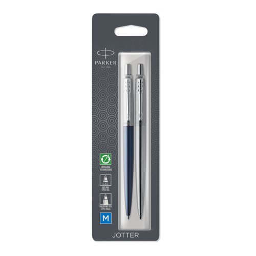 PARKER Jotter London Duo Discovery Pack Royal Blue Barrel Ballpoint Pen with Blue Ink and Stainless Steel Barrel Gel Ink Pen with Black Ink - 2033156