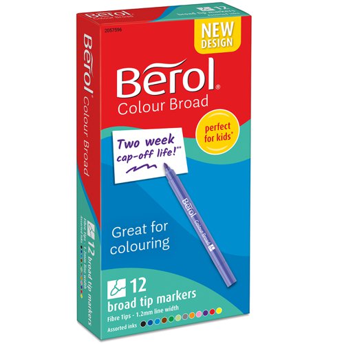 Berol Color Broad Fibre Tip Colouring Pen 1.2mm Line Assorted Colours (Pack 12) - 2057596