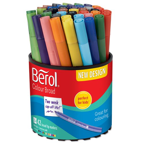 Berol Colour Broad Pen 1.7mm Assorted Tub Pack 42 Fineliner & Felt Tip Pens PE9358