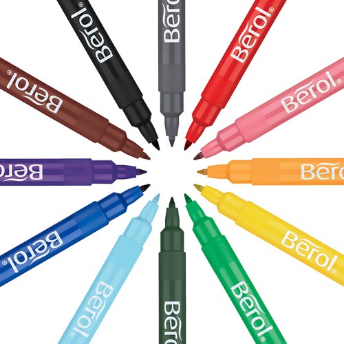 BR00006 Berol Colour Fine Pen Water Based Ink Assorted (Pack of 12) S0672870
