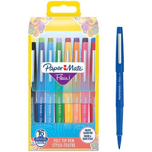 Paper Mate Flair Fibre Tip Pen Medium Point 0.7mm Assorted Colours (Pack 16) 2061394 Newell Brands