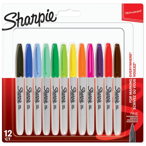Sharpie 2065404 Permanent Markers 0.9mm Fine Point 12 Assorted Colours